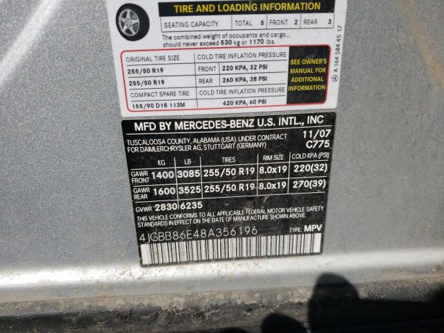 Photo 10 from auction – 2008 MERCEDES-BENZ ML 350 with VIN 4JGBB86E48A356196