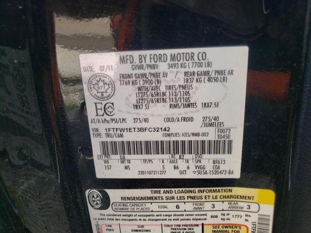 Photo 10 from auction – 2011 FORD F150 SUPER with VIN 1FTFW1ET3BFC32142