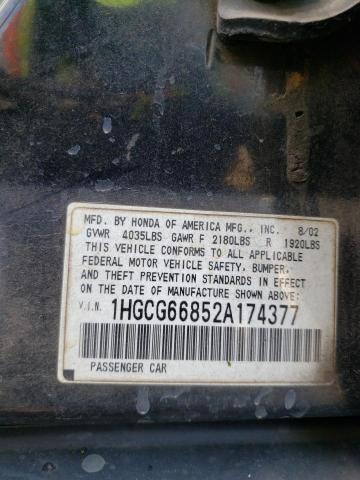 Photo 10 from auction – 2002 HONDA ACCORD EX with VIN 1HGCG66852A174377