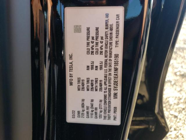 Photo 10 from auction – 2022 TESLA MODEL 3 with VIN 5YJ3E1EA1NF185190