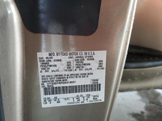 Photo 10 from auction – 2003 FORD F150 with VIN 1FTRX07W93KA18051