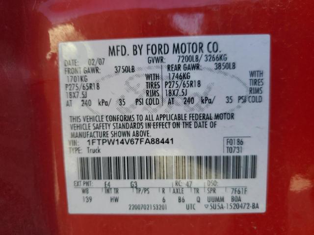 Photo 10 from auction – 2007 FORD F150 SUPER with VIN 1FTPW14V67FA88441