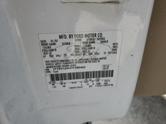 Photo 10 from auction – 2007 FORD F150 with VIN 1FTRX12W47FA80422