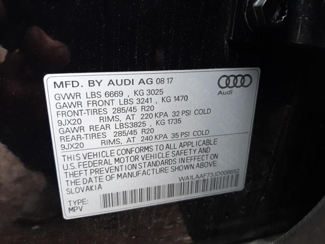 Photo 10 from auction – 2018 AUDI Q7 PREMIUM with VIN WA1LAAF73JD008652