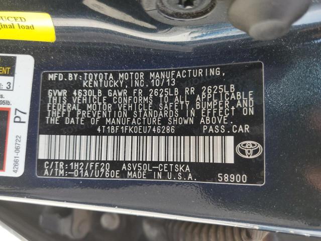Photo 10 from auction – 2014 TOYOTA CAMRY L with VIN 4T1BF1FK0EU746286