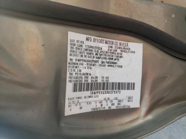 Photo 10 from auction – 2003 FORD TAURUS SES with VIN 1FAFP55U33G275572