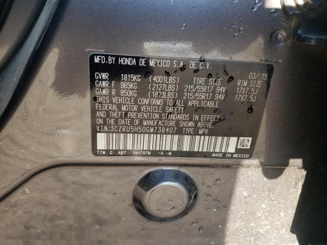 Photo 10 from auction – 2016 HONDA HR-V EX with VIN 3CZRU5H50GM738407