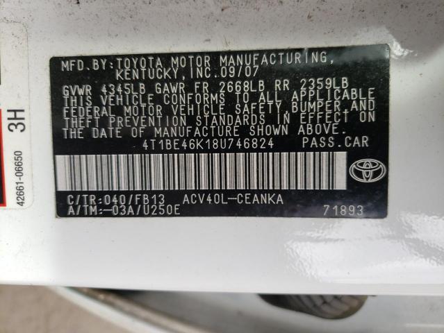 Photo 10 from auction – 2008 TOYOTA CAMRY CE with VIN 4T1BE46K18U746824