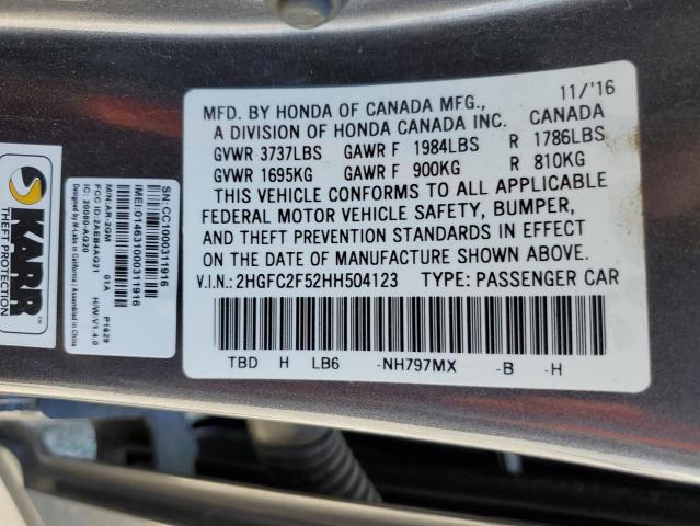 Photo 10 from auction – 2017 HONDA CIVIC LX with VIN 2HGFC2F52HH504123