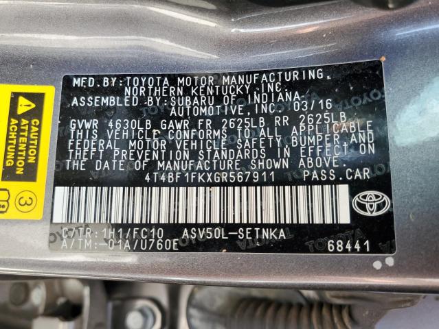 Photo 10 from auction – 2016 TOYOTA CAMRY-LE with VIN 4T4BF1FKXGR567911