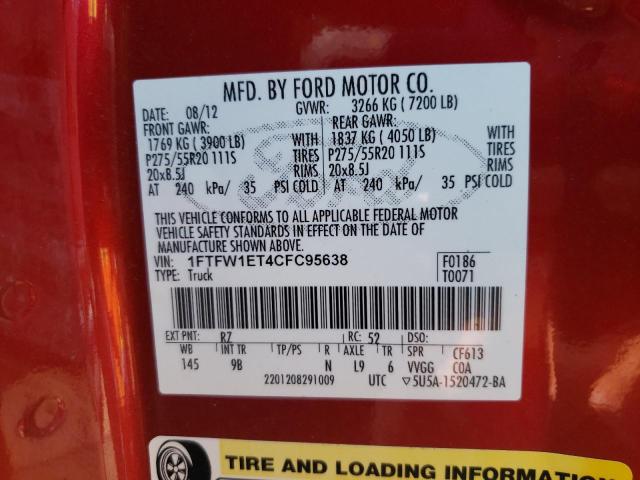 Photo 10 from auction – 2012 FORD F150 SUPER with VIN 1FTFW1ET4CFC95638