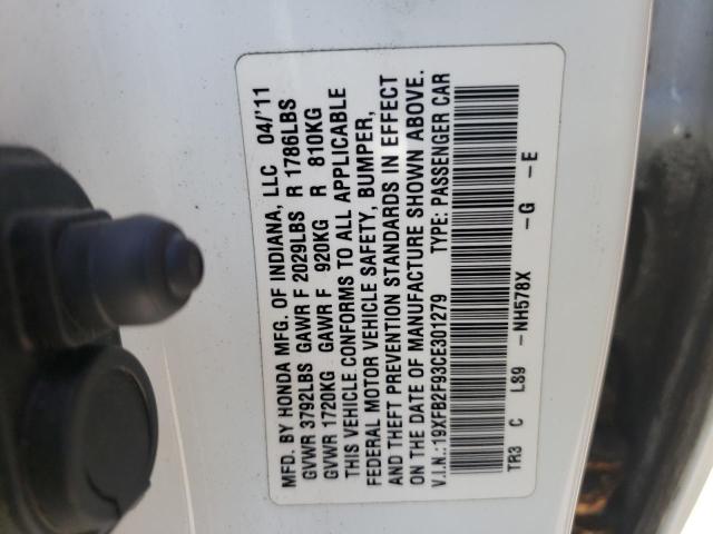 Photo 10 from auction – 2012 HONDA CIVIC EXL with VIN 19XFB2F93CE301279