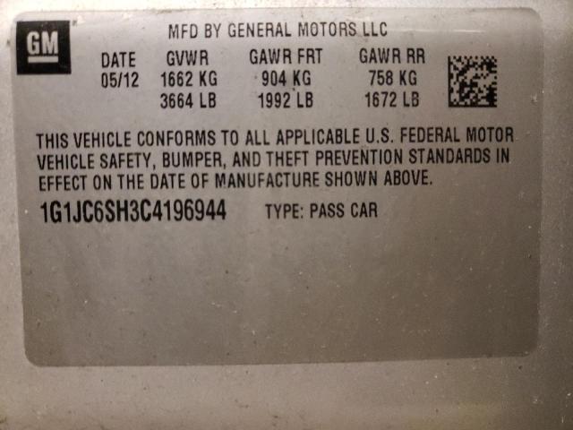 Photo 10 from auction – 2012 CHEVROLET SONIC LT with VIN 1G1JC6SH3C4196944