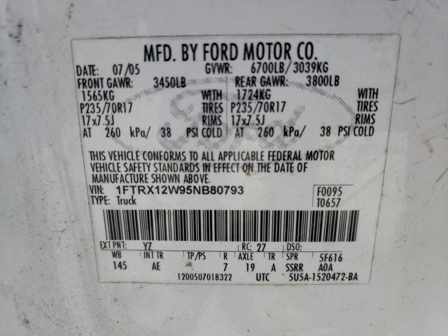 Photo 10 from auction – 2005 FORD F150 with VIN 1FTRX12W95NB80793