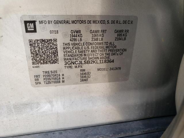 Photo 10 from auction – 2019 CHEVROLET TRAX 1LT with VIN 3GNCJLSB2KL118364
