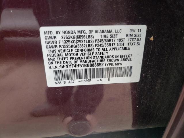 Photo 10 from auction – 2011 HONDA PILOT EXL with VIN 5FNYF4H51BB088652