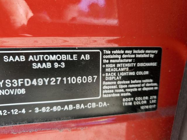 Photo 10 from auction – 2007 SAAB 9-3 2.0T with VIN YS3FD49Y271106087