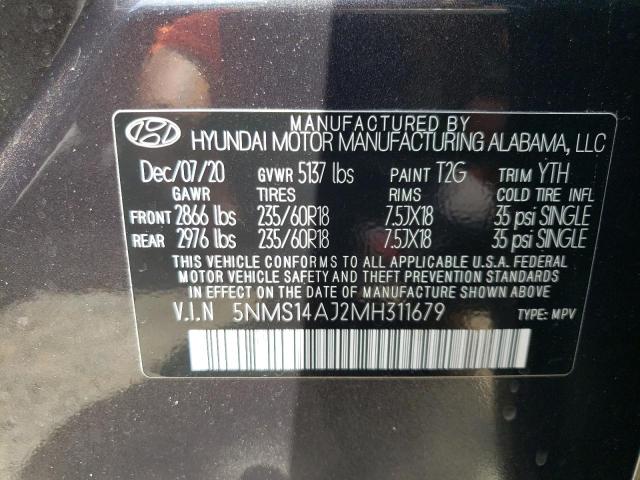 Photo 10 from auction – 2021 HYUNDAI SANTA FE S with VIN 5NMS14AJ2MH311679