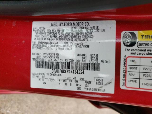 Photo 10 from auction – 2012 FORD FUSION SPO with VIN 3FAHP0KC8CR434554