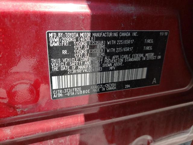 Photo 10 from auction – 2020 TOYOTA RAV4 LE with VIN 2T3H1RFV4LC041983