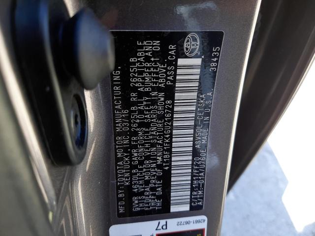 Photo 10 from auction – 2016 TOYOTA CAMRY LE with VIN 4T1BF1FK4GU216728