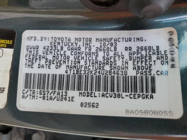 Photo 10 from auction – 2004 TOYOTA CMRY LE/SE with VIN 4T1BE32K24U284638