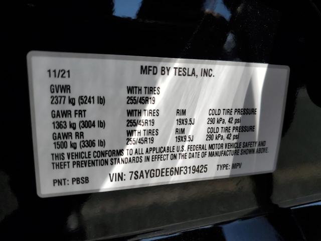 Photo 10 from auction – 2022 TESLA MODEL Y with VIN 7SAYGDEE6NF319425