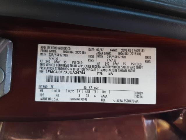 Photo 10 from auction – 2018 FORD ESCAPE S with VIN 1FMCU0F7XJUA24754