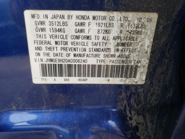 Photo 10 from auction – 2010 HONDA FIT with VIN JHMGE8H20AC006240