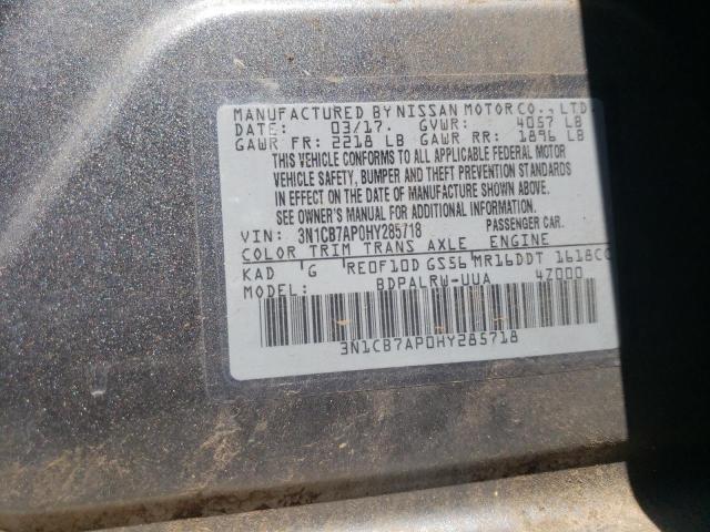 Photo 10 from auction – 2017 NISSAN SENTRA SR with VIN 3N1CB7AP0HY285718
