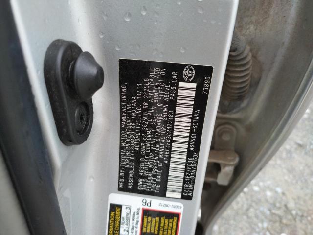 Photo 10 from auction – 2012 TOYOTA CAMRY BASE with VIN 4T4BF1FK3CR173483