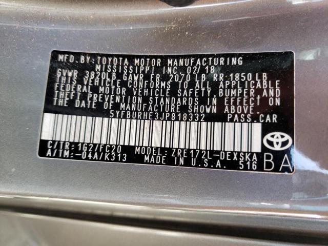 Photo 10 from auction – 2018 TOYOTA COROLLA XS with VIN 5YFBURHE3JP818332