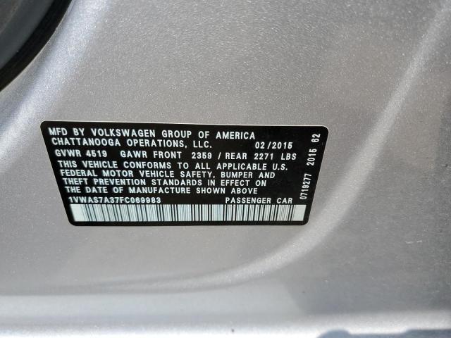 Photo 10 from auction – 2015 VOLKSWAGEN PASSAT S with VIN 1VWAS7A37FC069983