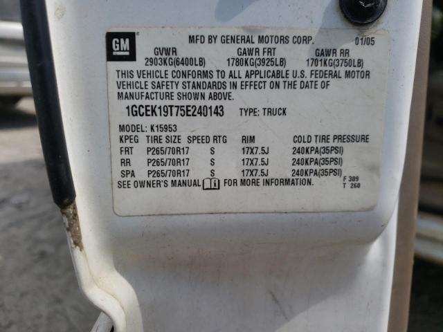 Photo 10 from auction – 2005 CHEVROLET SILVERADO with VIN 1GCEK19T75E240143