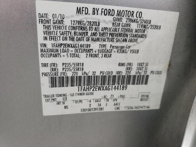 Photo 10 from auction – 2010 FORD TAURUS SEL with VIN 1FAHP2EWXAG144189