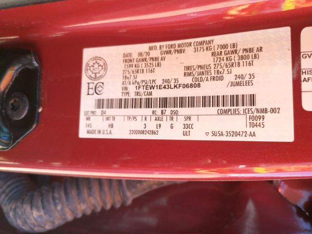 Photo 10 from auction – 2020 FORD F150 SUPER with VIN 1FTEW1E43LKF06808