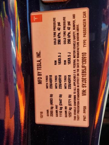 Photo 10 from auction – 2018 TESLA MODEL 3 with VIN 5YJ3E1EB5JF130910