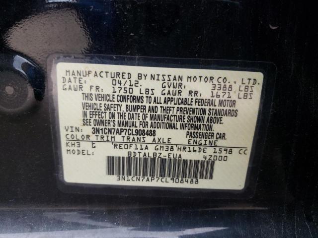Photo 10 from auction – 2012 NISSAN VERSA S with VIN 3N1CN7AP7CL908488