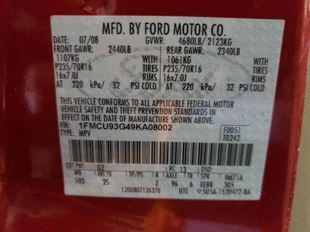 Photo 10 from auction – 2009 FORD ESCAPE XLT with VIN 1FMCU93G49KA08002