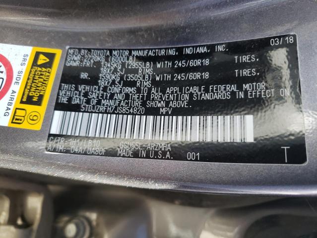 Photo 10 from auction – 2018 TOYOTA HIGHLANDER with VIN 5TDJZRFH7JS854820