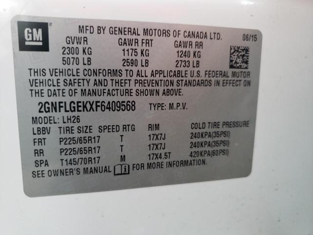 Photo 10 from auction – 2015 CHEVROLET EQUINOX LT with VIN 2GNFLGEKXF6409568
