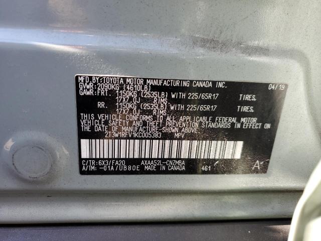 Photo 10 from auction – 2019 TOYOTA RAV4 XLE with VIN 2T3W1RFV1KC005383