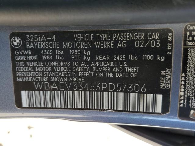Photo 10 from auction – 2003 BMW 325 I with VIN WBAEV33453PD57306