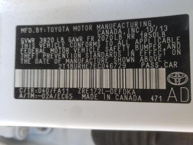 Photo 10 from auction – 2014 TOYOTA COROLLA L with VIN 2T1BURHE7EC046729