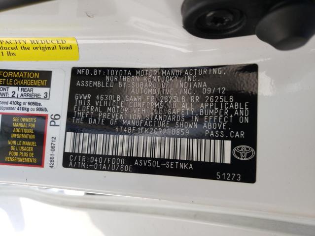 Zdjęcie 10 z aukcji – 2012 TOYOTA CAMRY BASE z VIN 4T4BF1FK2CR250859