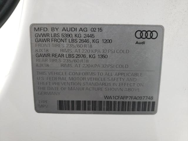 Photo 10 from auction – 2015 AUDI Q5 PREMIUM with VIN WA1CFAFP7FA097748