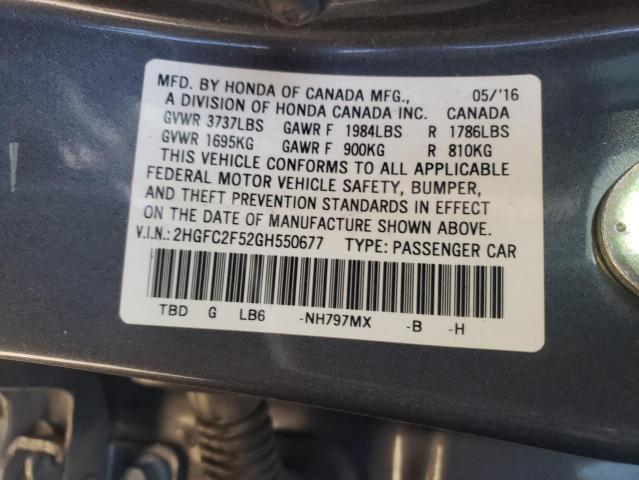 Photo 10 from auction – 2016 HONDA CIVIC LX with VIN 2HGFC2F52GH550677