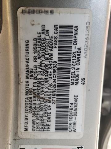 Photo 10 from auction – 2004 TOYOTA COROLLA MA with VIN 2T1KR32E04C235339