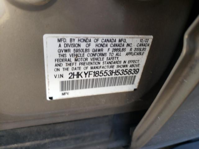 Photo 10 from auction – 2003 HONDA PILOT EXL with VIN 2HKYF18553H535839