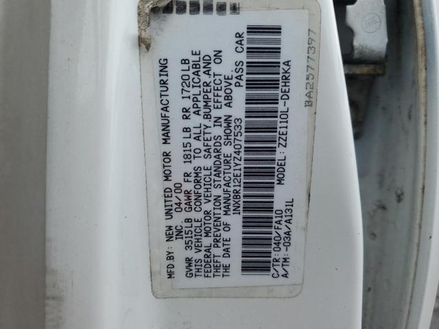 Photo 10 from auction – 2000 TOYOTA COROLLA VE with VIN 1NXBR12E1YZ407533